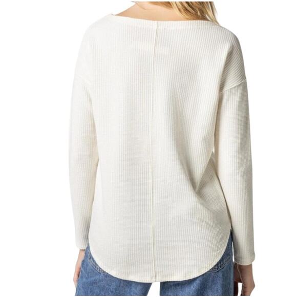Lilla P Shirttail Hem Boatneck Waffle Top Drop Sleeve Pullover Cream Talc XL - Picture 2 of 9